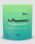 beRecovery supplement package with green and teal gradient on a light gray background