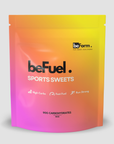 beFuel sports sweets packaging with gradient color on a light gray background
