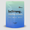beStrong Creatine Gummies packaging with a gradient blue and green design on a light gray background.