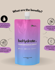 behydrated performance drink package with benefits listed on a beige background