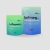 Two packages of beStrong and beRecovery products on a light gray background