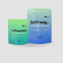 Two packages of beStrong and beRecovery products on a light gray background