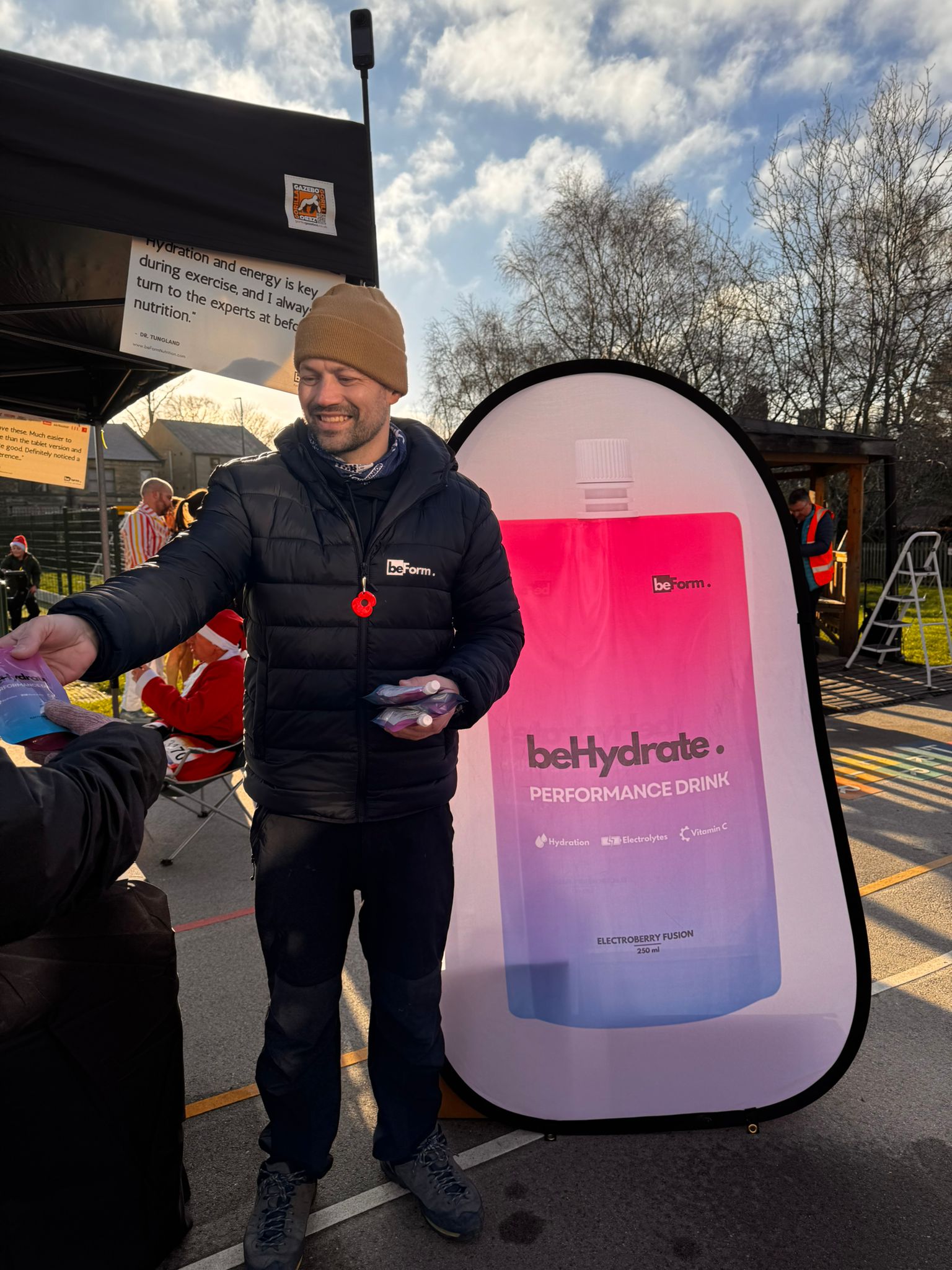Ben from beForm Nutrition handing out beHydrate at the Otley Chevon Chase