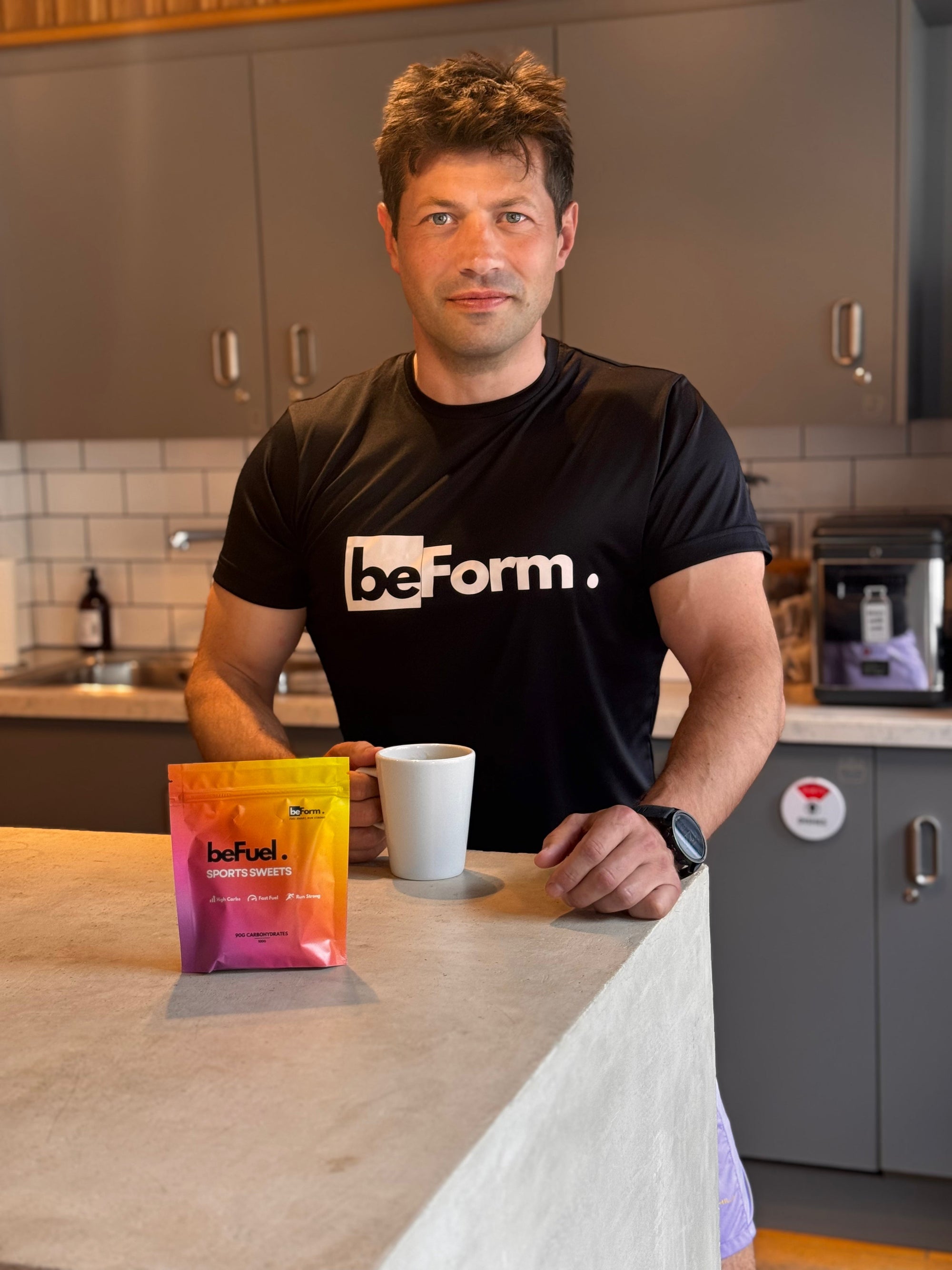 Ben Bunting with a packet of beFuel