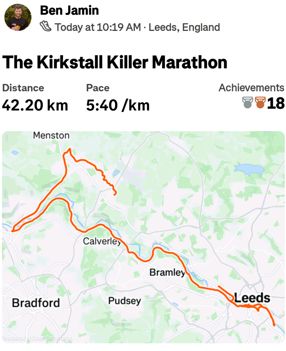 screenshot of a marathon route through leeds