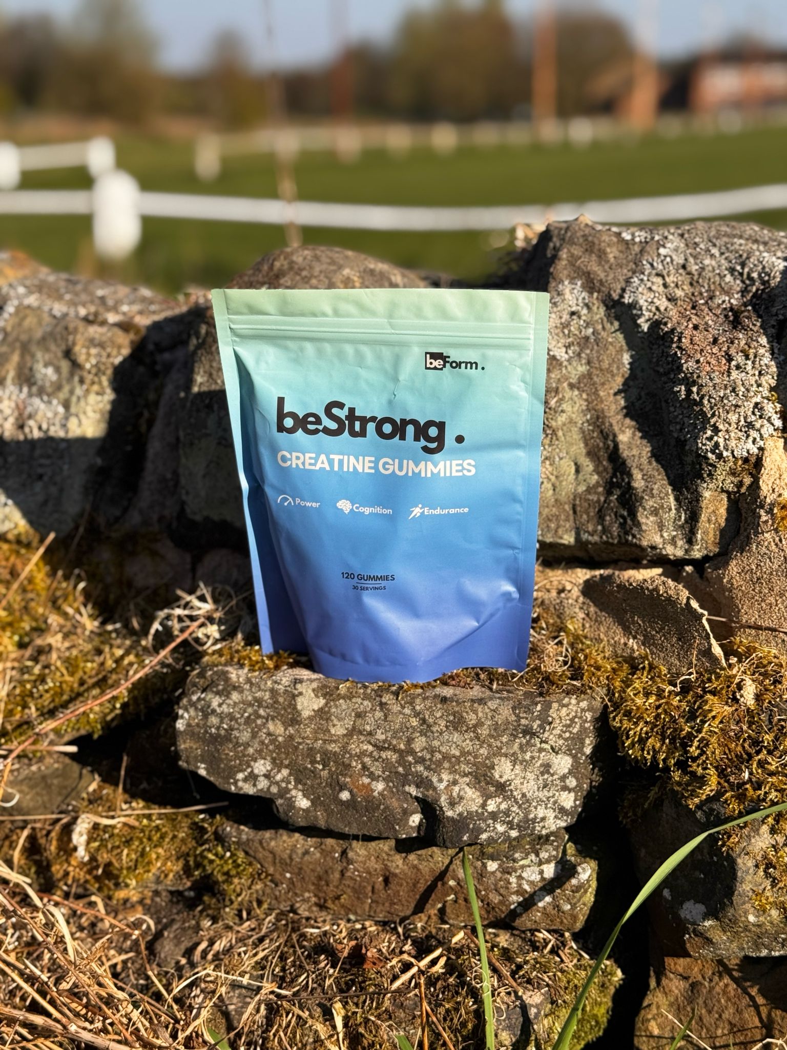 bestrong creatine gummies on a stone wall