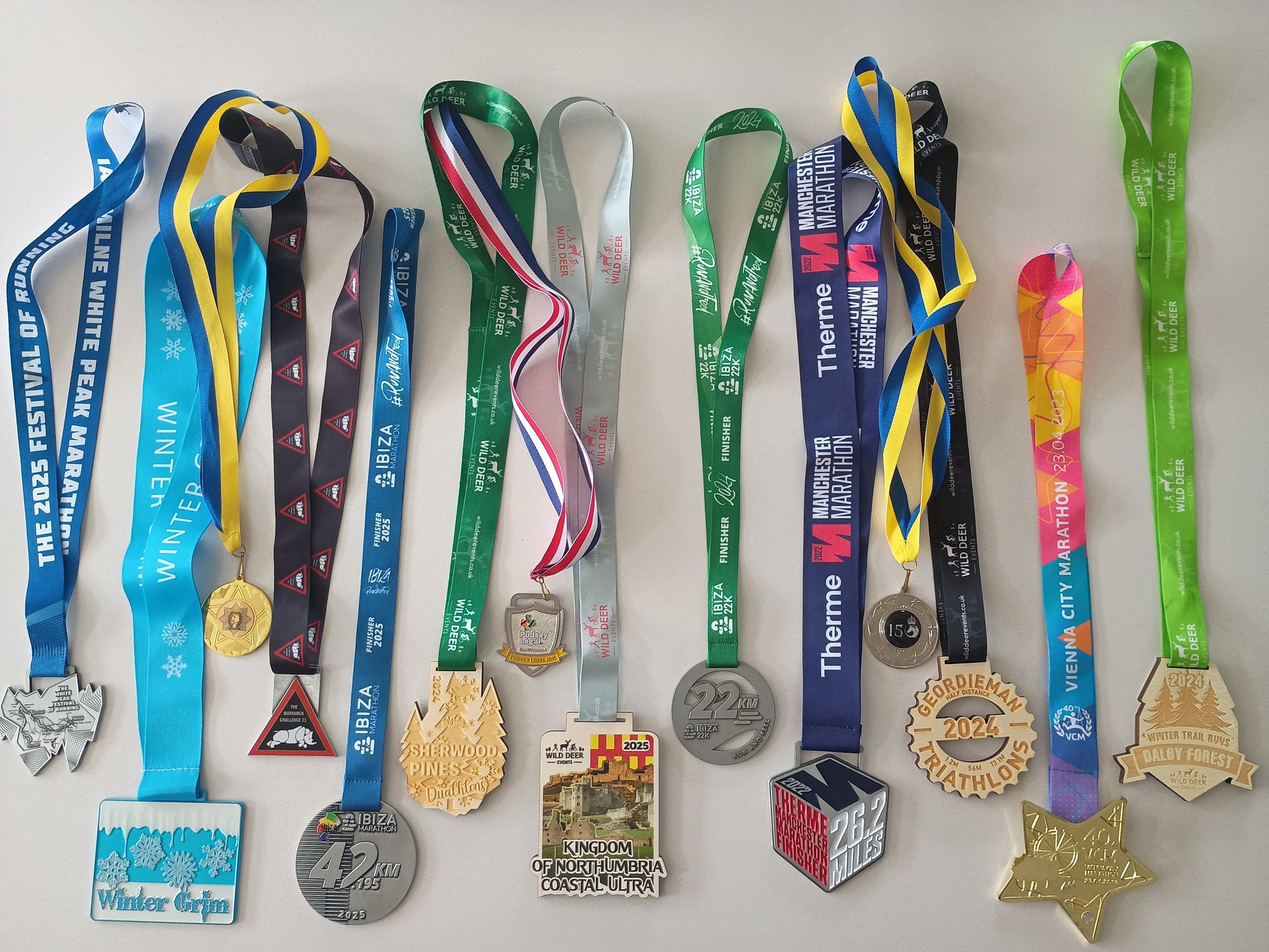 line of medals for running events 