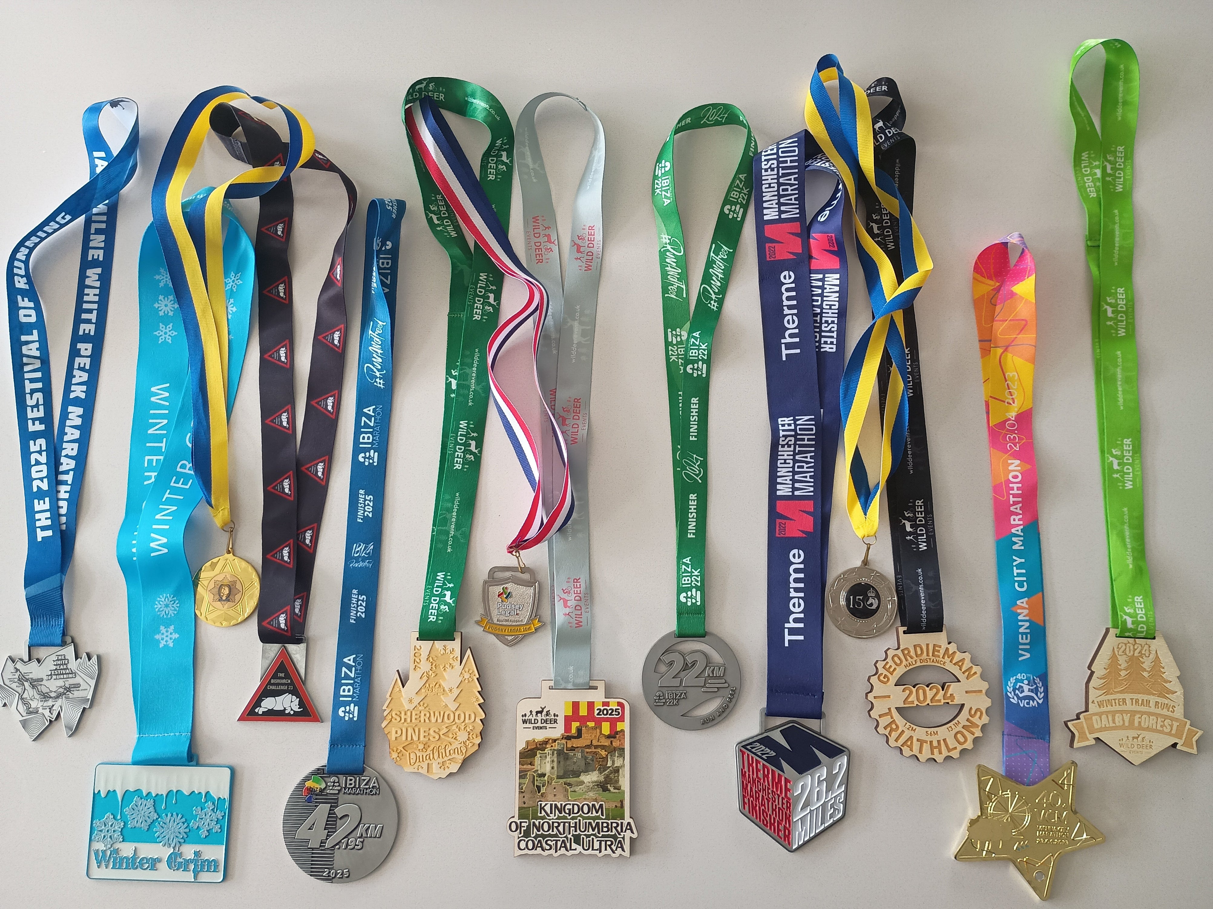 line of medals for running events 