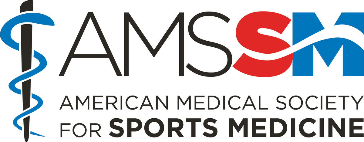 Logo of the American Medical Society for Sports Medicine with medical symbols and text.