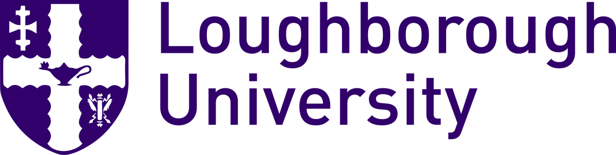 Loughborough University logo with purple text and coat of arms.