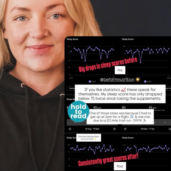 woman with blonde hair quoting her improved sleep scores.