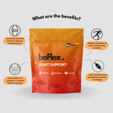 beFlex joint support supplement package with benefits listed on a light gray background