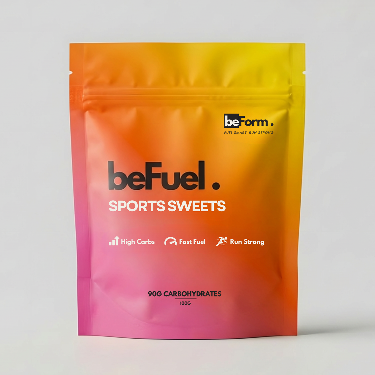 beFuel sports sweets package with gradient color on a white background