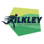 Logo for Ilkley Half Marathon with a stylized runner and green and blue color scheme.