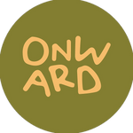 Green circle with 'ONWARD' text in orange on a white background