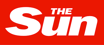 The Sun logo on a red background
